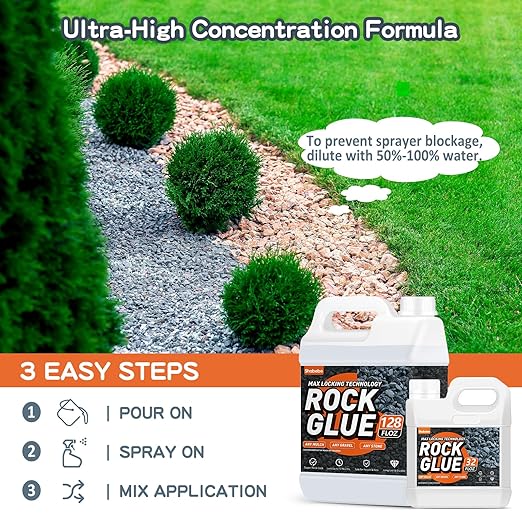 Rock Glue, 1Gallon Mulch Glue for Landscaping, Fast-Dry Strong Pea Gravel Stabilizer Landscape
