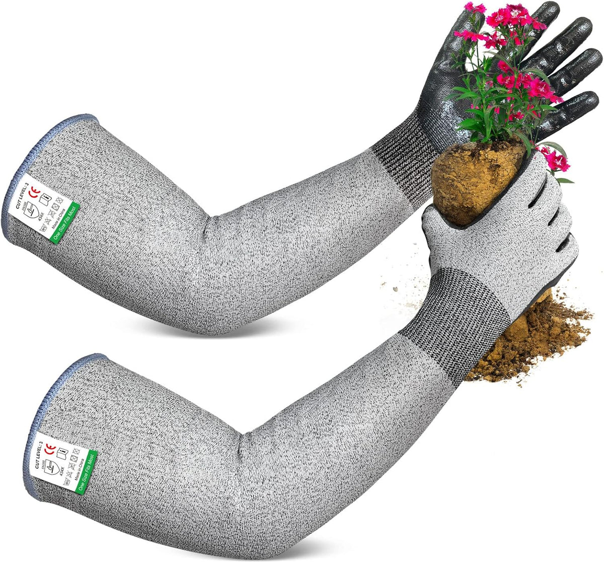 Evridwear Long Gardening Gloves Cut Resistant Sleeves with Anti-slip Nitrile Coated Palm for