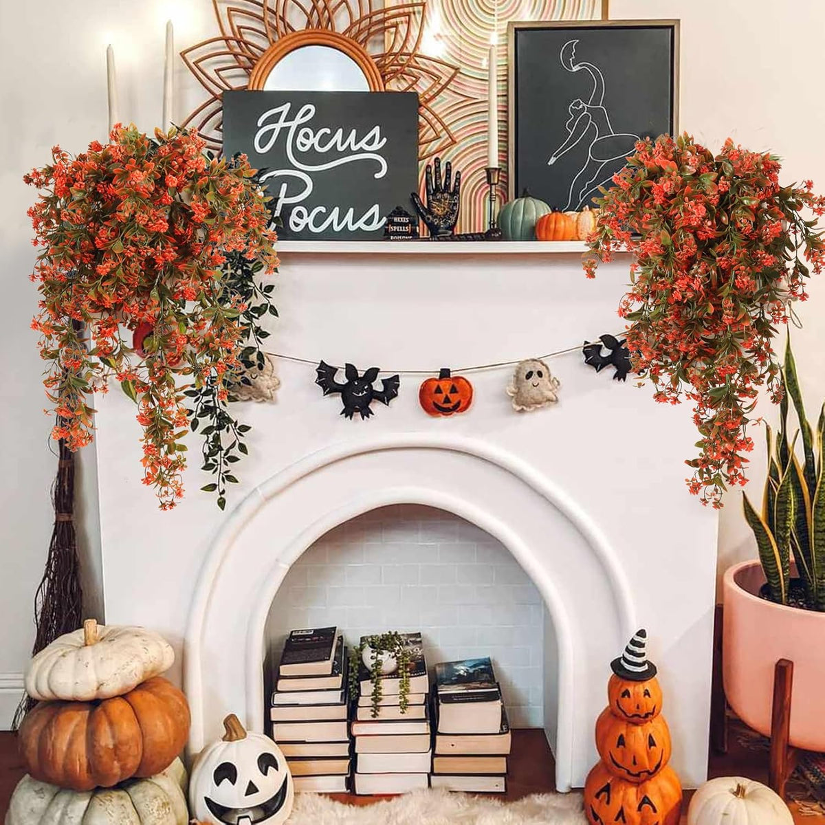 SJL Fall Faux Hanging Plants Artificial Fall Hanging Flowers Artificial Outdoor UV Resistant Fake