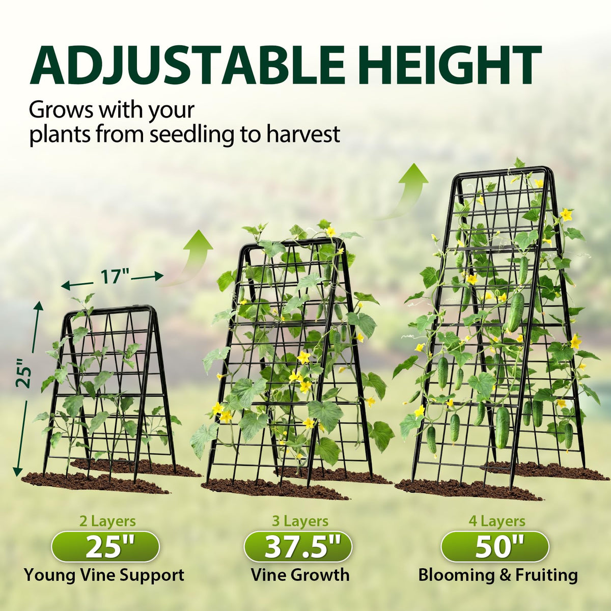 Heavy Duty 2 Pack 50"x17" Adjustable A-Frame Trellis for Climbing Plants Outdoor, Metal Rust-Proof