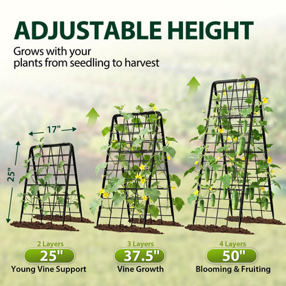 Heavy Duty 2 Pack 50"x17" Adjustable A-Frame Trellis for Climbing Plants Outdoor, Metal Rust-Proof