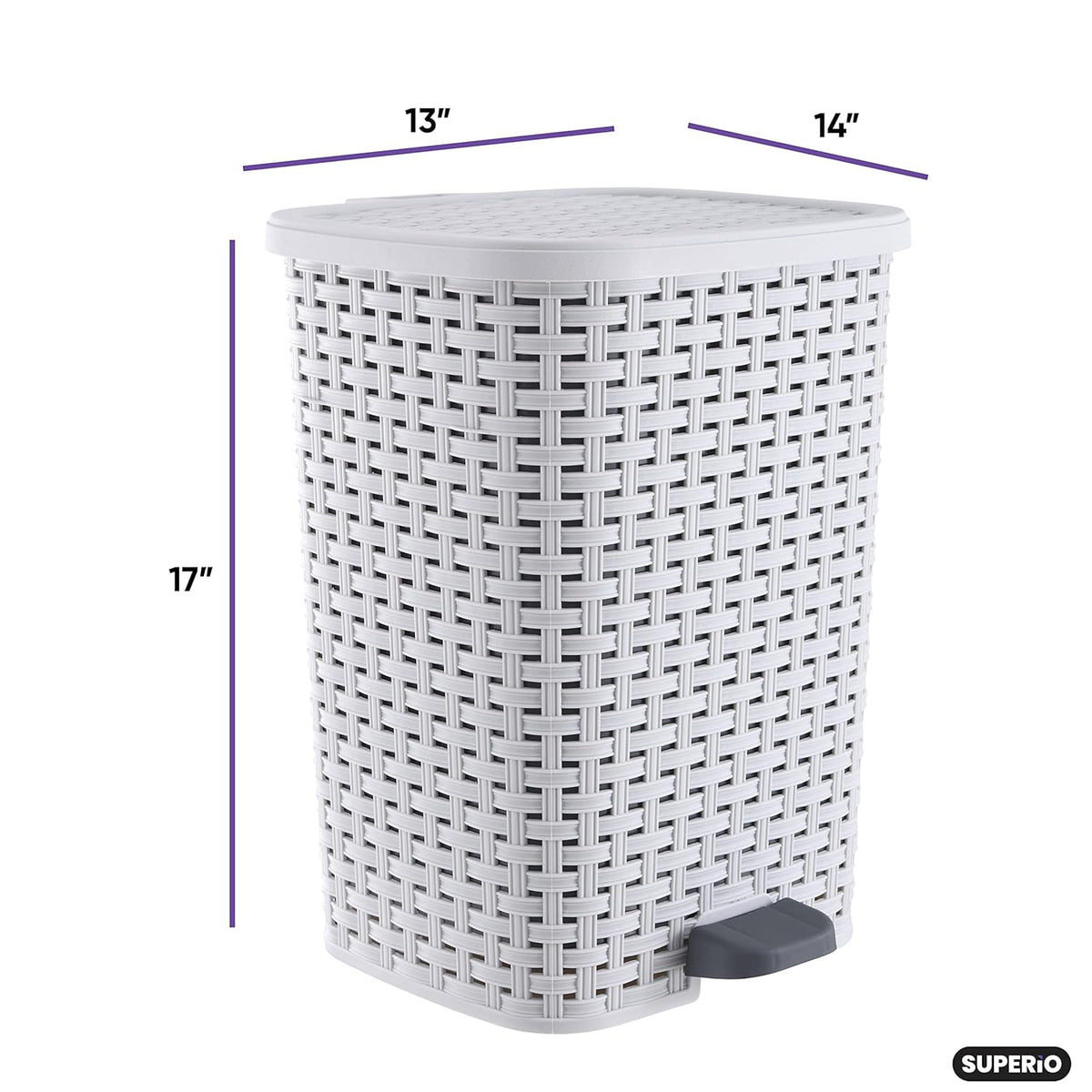 Superio Small Outdoor Trash Can with Lid for Dog Poop 6.8 Gallon/26 L Step On Plastic Garbage Can