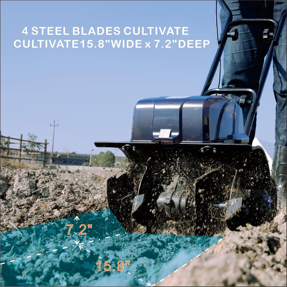 40V Cordless Tiller Cultivator,16 Huge SteelTines Garden Tiller,8.6 inch Wide BatteryPowered Garden