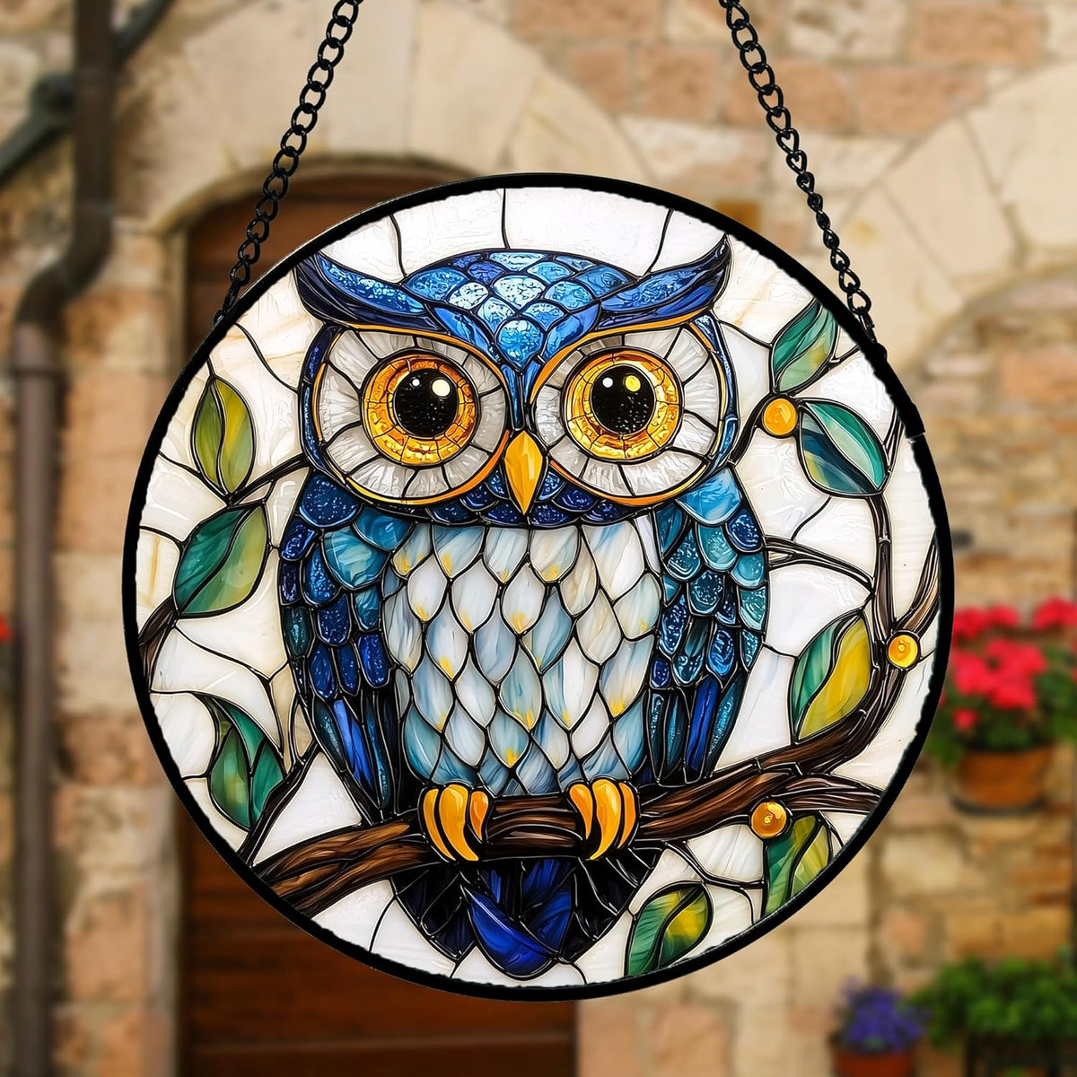 Stained Glass Window Hanging, Owl Gifts for Women Sun Catchers Diamond Glass Panel Hangings Birds
