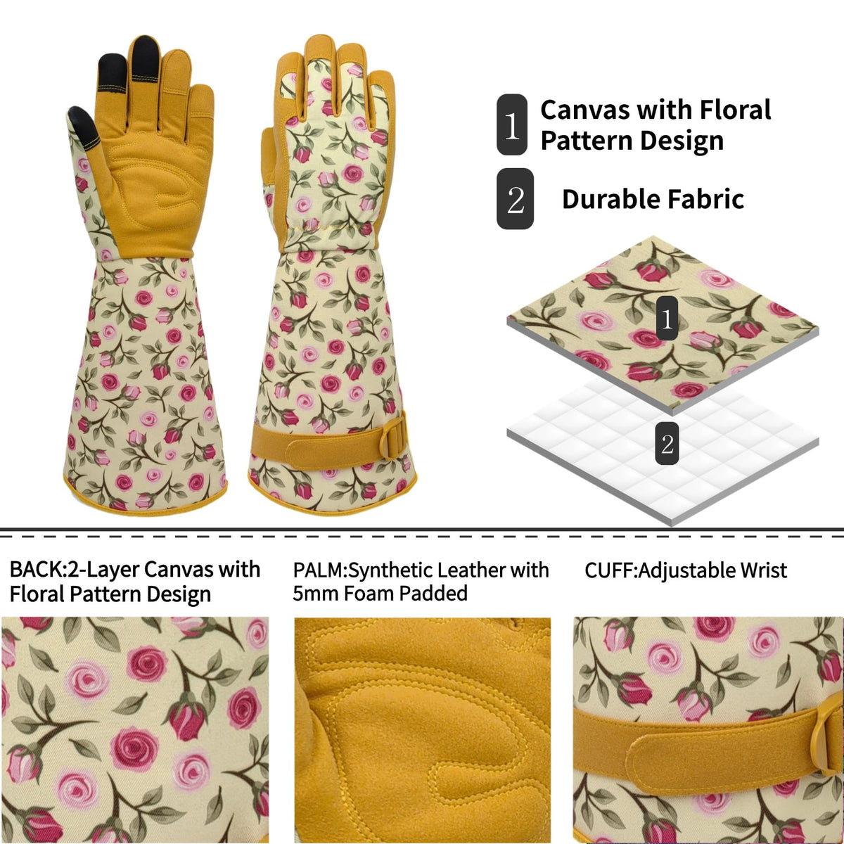 MSUPSAV Gauntlet Gardening Glove,Work Glove,Gardener,Medium,Yellow Rose