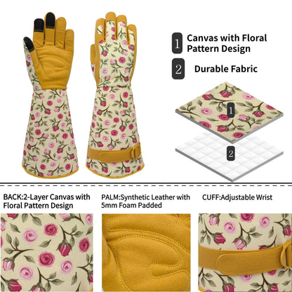 MSUPSAV Gauntlet Gardening Glove,Work Glove,Gardener,Medium,Yellow Rose