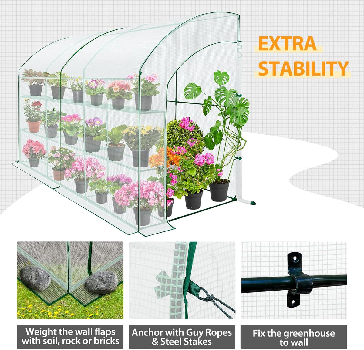EAGLE PEAK 3 Tier Lean to Portable Greenhouse, Heavy-Duty Indoor & Outdoor Garden with Wire