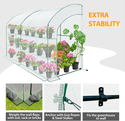 EAGLE PEAK 3 Tier Lean to Portable Greenhouse, Heavy-Duty Indoor & Outdoor Garden with Wire