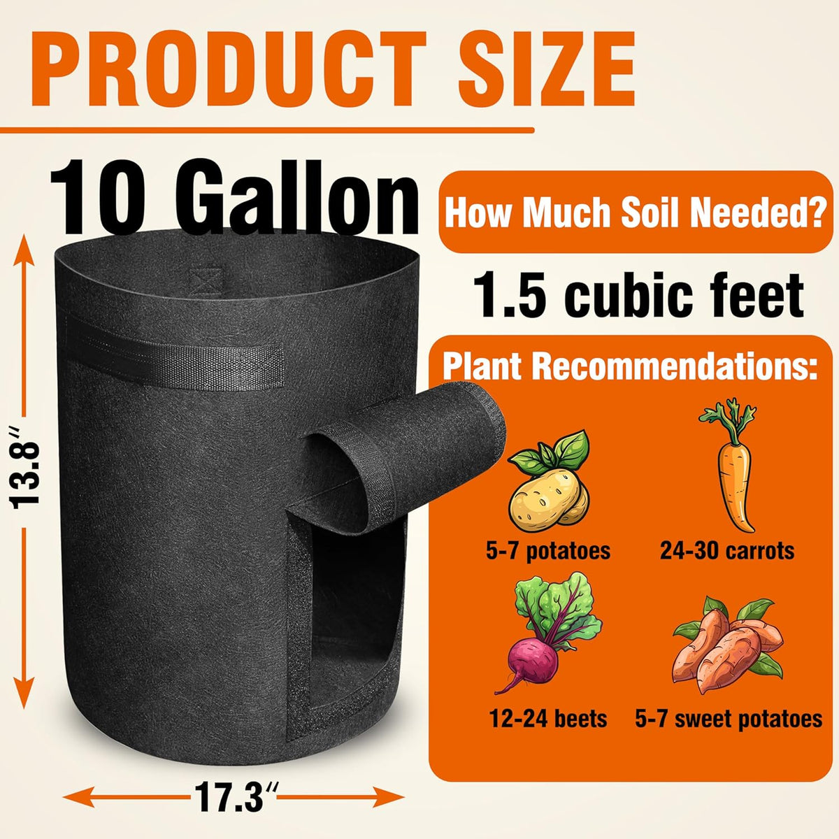 Gardzen 6 Pack BPA-Free 10 Gallon Vegetable Grow Bags with Access Flap and Handles, Suitable for