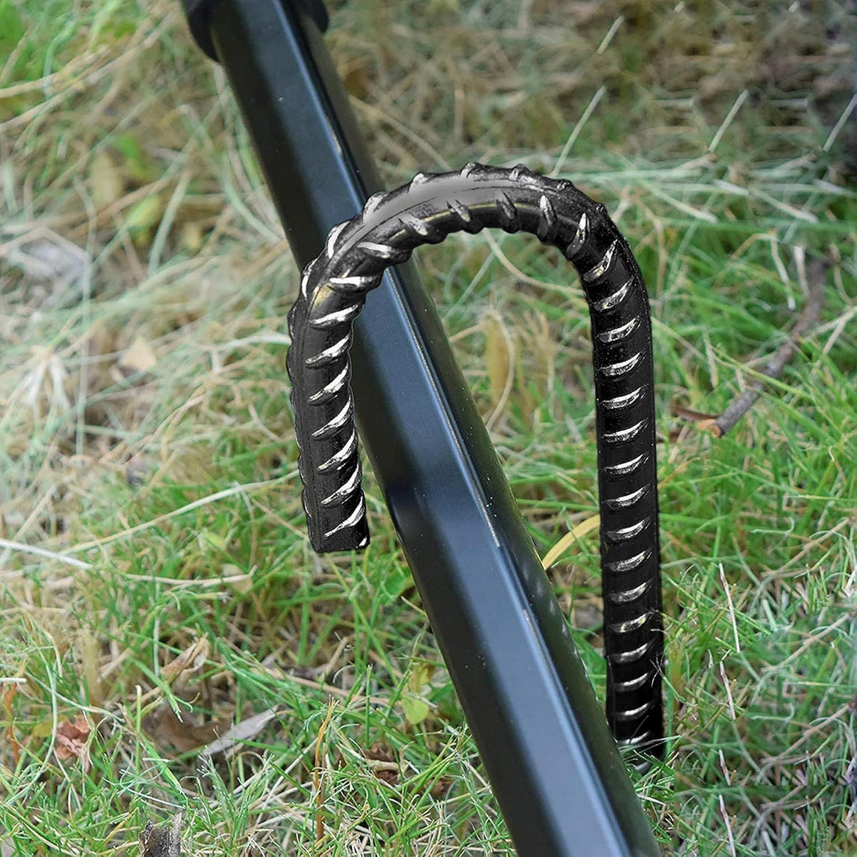 Rebar Stakes 16 inch, Heavy Duty J Hook Ground Stakes, 5/16 inch Curved Steel Tent Stakes Anti Rust
