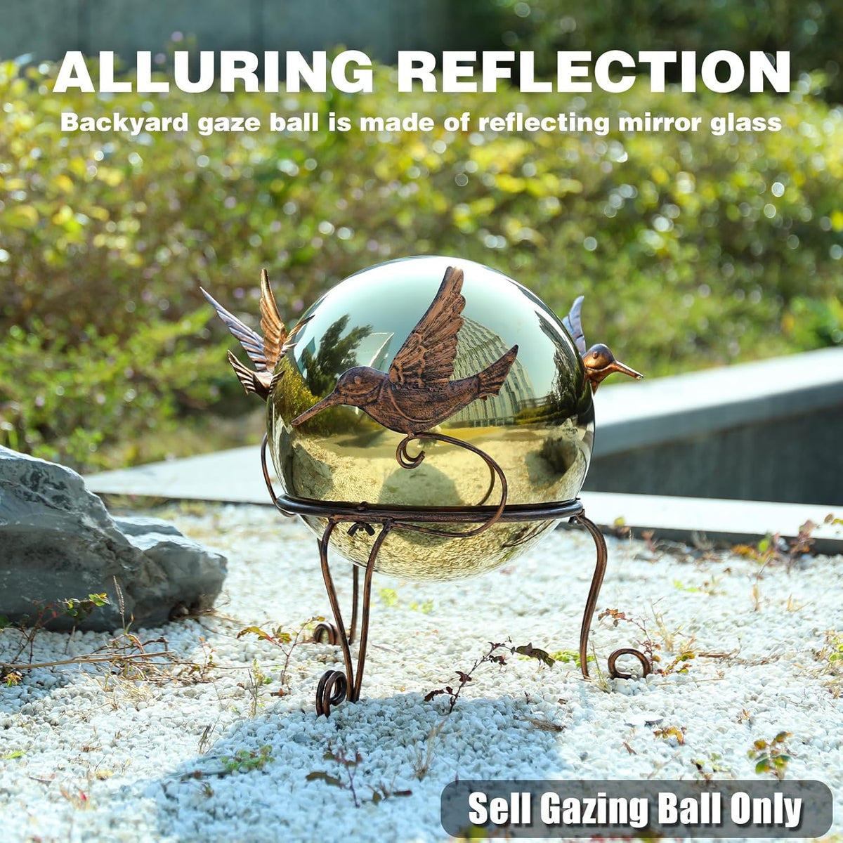 VCUTEKA Gazing Ball, 10" Stainless Steel Mirror Ball Reflective Garden Sphere, Gazing Globe for