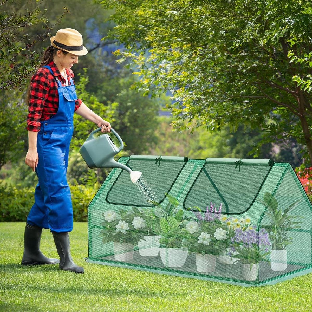 Aoodor 4 x 2 x 2 ft Mini Greenhouse with 2 Zipper Doors, Water Resistant, UV Protected for Flowers