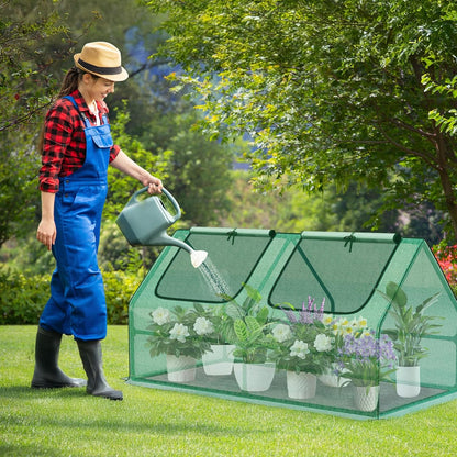 Aoodor 4 x 2 x 2 ft Mini Greenhouse with 2 Zipper Doors, Water Resistant, UV Protected for Flowers