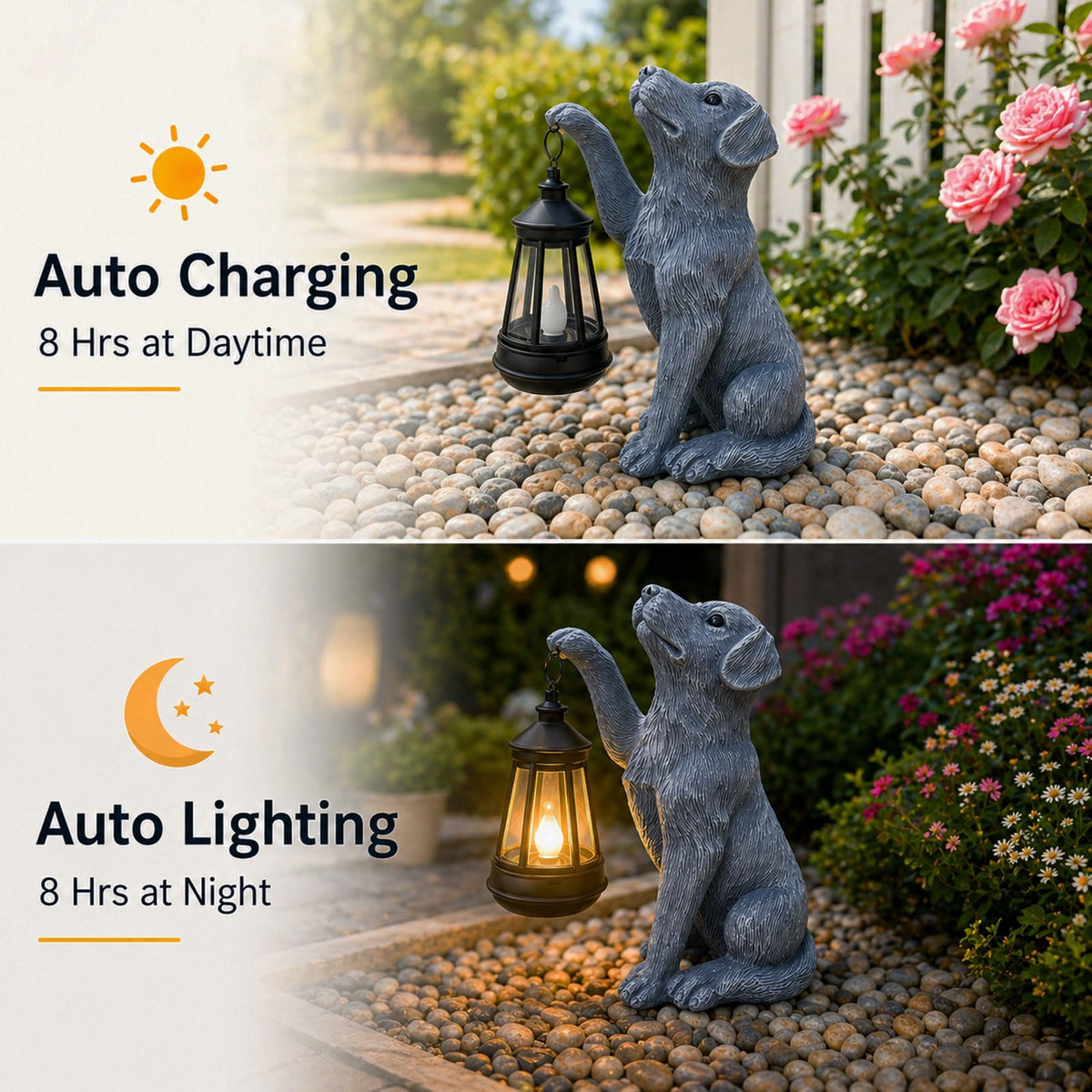 YODY Garden Statues Outdoor Garden Decor: Dog Statue with Solar Lantern for Yard Art Lawn Ornaments