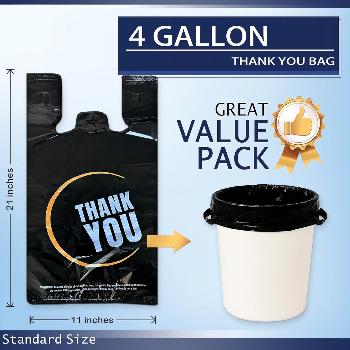 4 Gallon Small Black Trash Bags with Handles 100 Count, 11" x 21" Plastic Garbage Bags for Home
