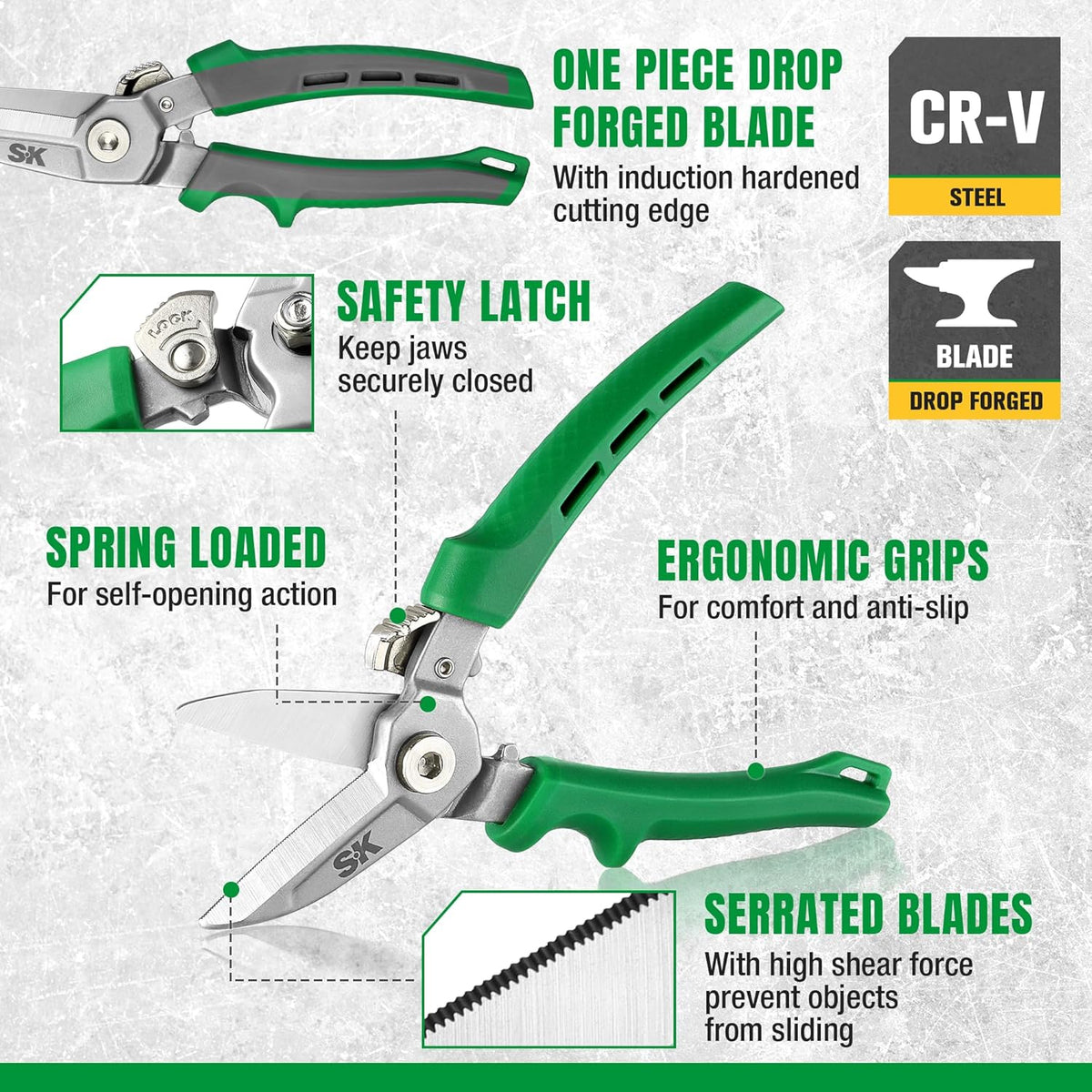 SK 7" Heavy Duty Scissors, All Purpose Shears, Drop Forged CR-V Blades with Safety Lock