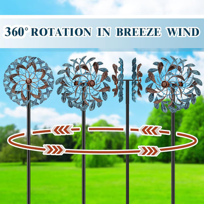360° Wind Spinners Outdoor, Wind Sculptures Windmill with Metal Stake, Kinetic Large Metal Yard Art