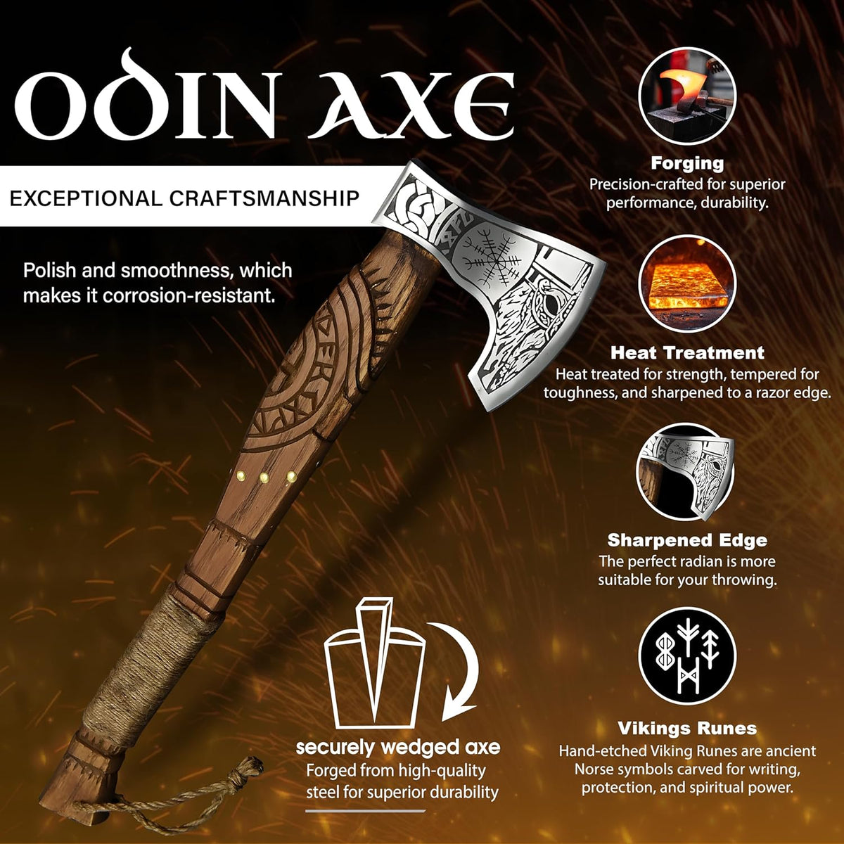 Viking Axe Forged High Carbon Steel Viking Axe | Balanced Ax | Odin Norse Bearded Axe | Camping