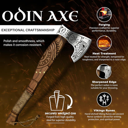 Viking Axe Forged High Carbon Steel Viking Axe | Balanced Ax | Odin Norse Bearded Axe | Camping