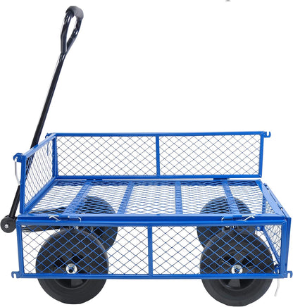 Solid Wheels 10" Flat Free Tires Steel Garden Wagon cart A Large-Capacity mesh with a Load of