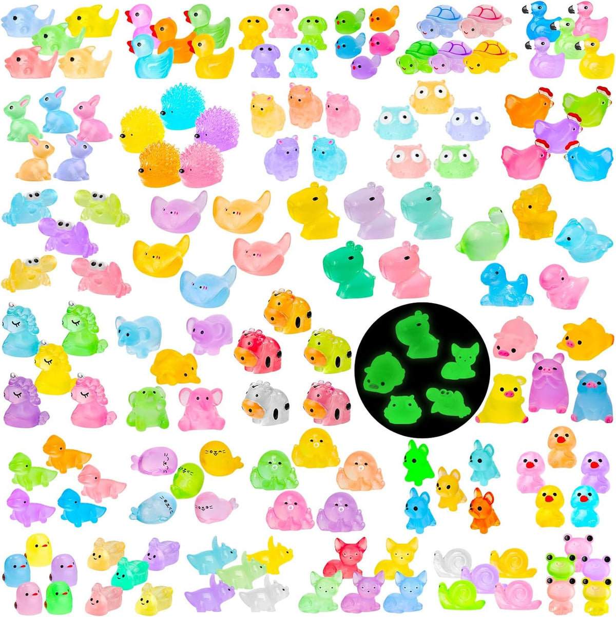 240 Pcs Luminous Mini Resin Animals 30 Styles Miniatures Animal Figurines Glow in the Dark Tiny