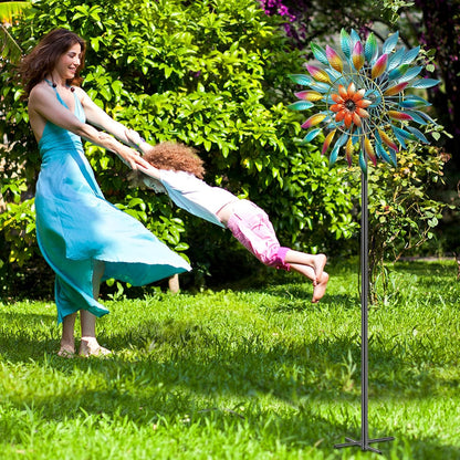 64in Wind Spinners Outdoor, Garden Wind Spinner Windmill with 5 Prong Base Stand, Metal Pinwheels