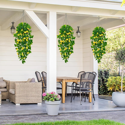 BLEUM CADE Artificial Hanging Flowers for Outdoors, 2pcs Fake Hanging Plants Pothos Vines with