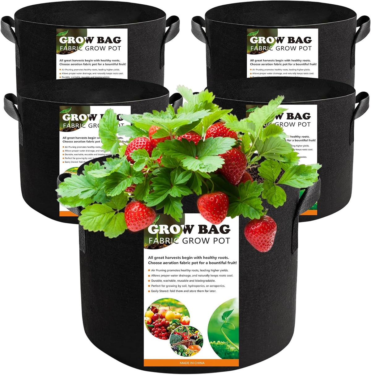 5 Pack 5 Gallon Grow Bags, Thickened Aeration Nonwoven Fabric Plant Pots with Handles, Heavy Duty