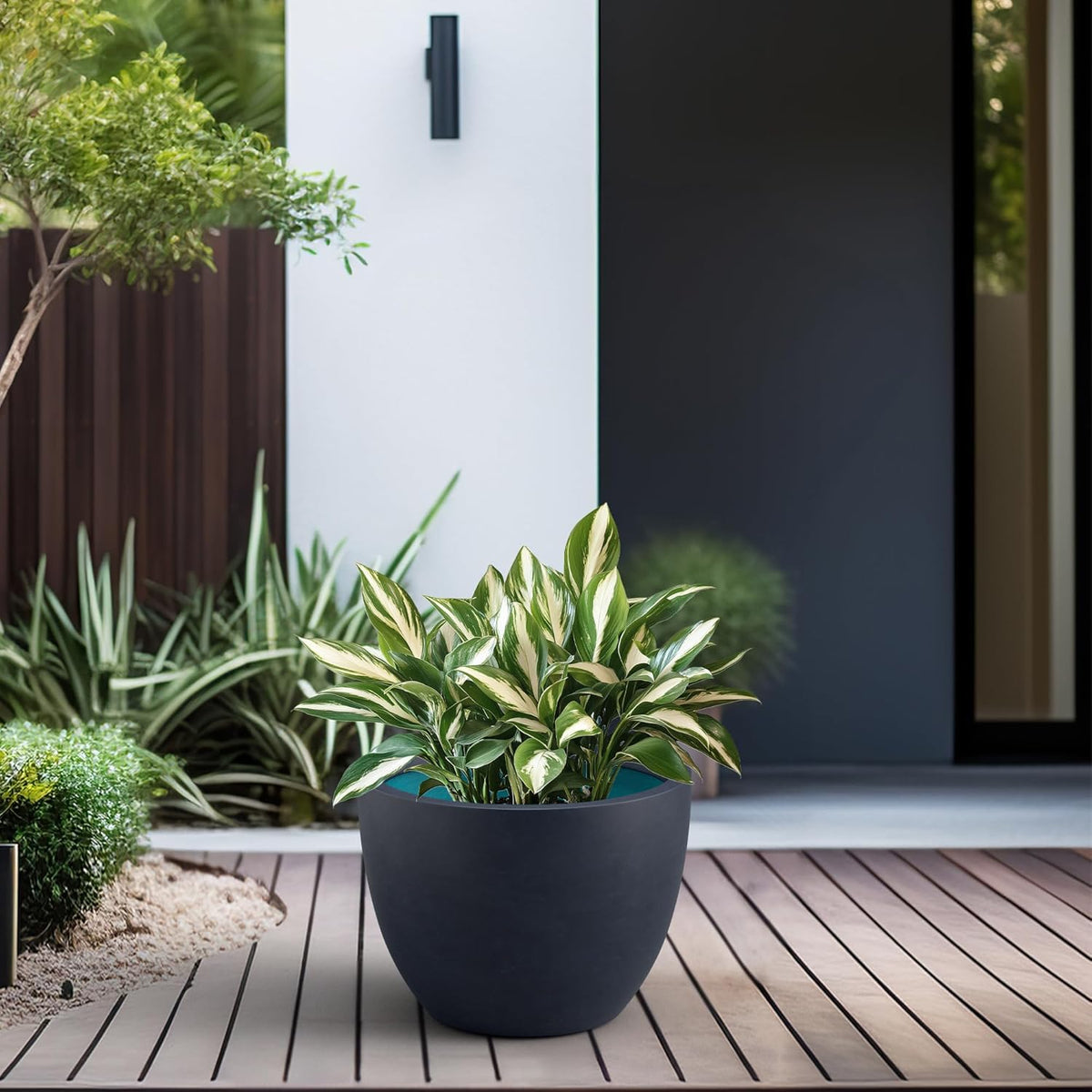 Kante 14.2 Inch Round Concrete Planter - Classic Large Indoor/Outdoor Plant Pot with Drainage Hole