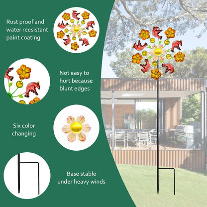 Solar Wind Spinners Outdoors for Yard and Garden - 40 Inch Metal Wind Sculpture, Outdoor Kinetic