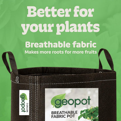 GeoPot 5 Gallon Fabric Grow Bags with Handles for Vegetables, Houseplants, Herbs & Flowers |