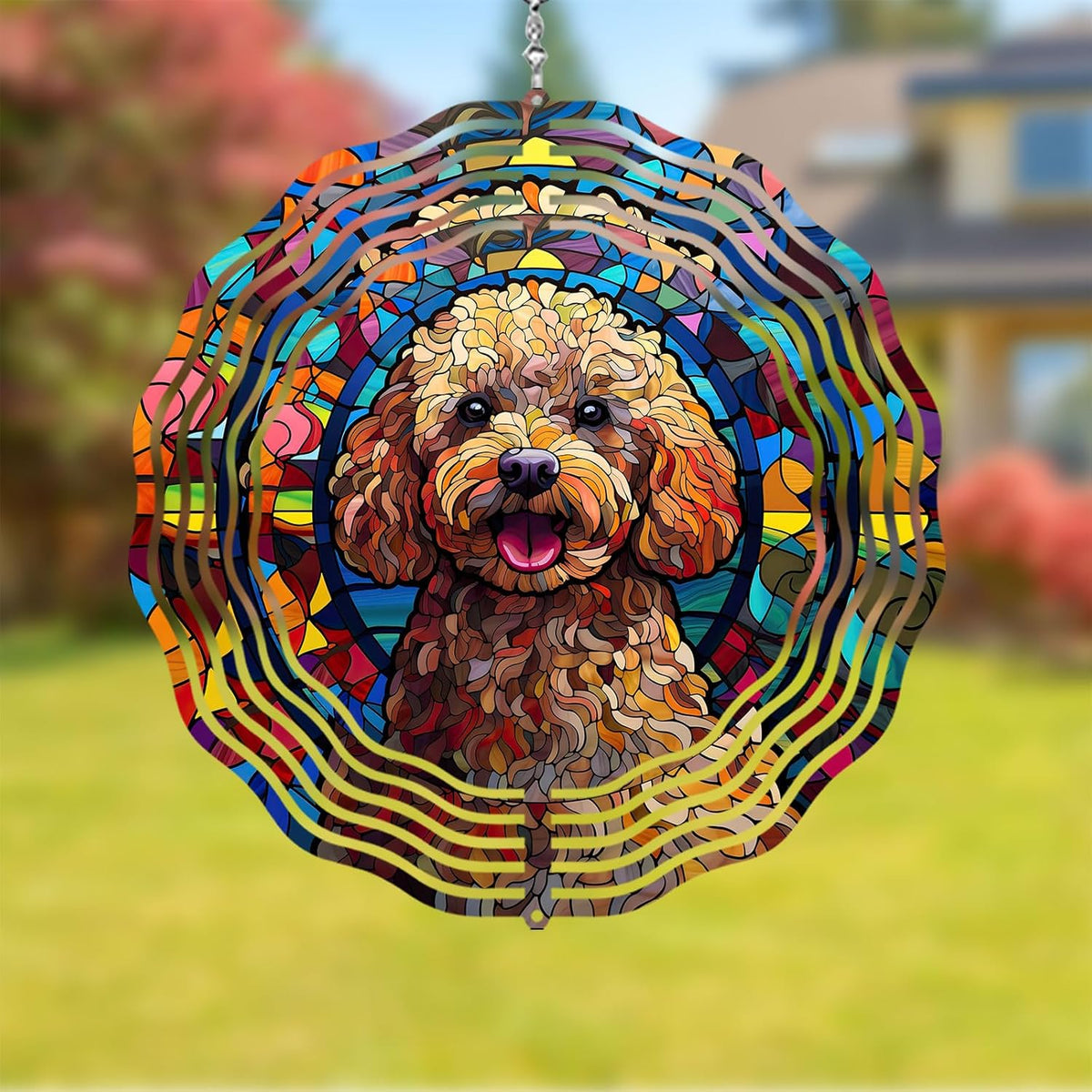 Poodle Dog Wind Spinners Outdoor Dog Memorial Gifts, 3D Metal Kinetic Hanging Garden Wind Spinner