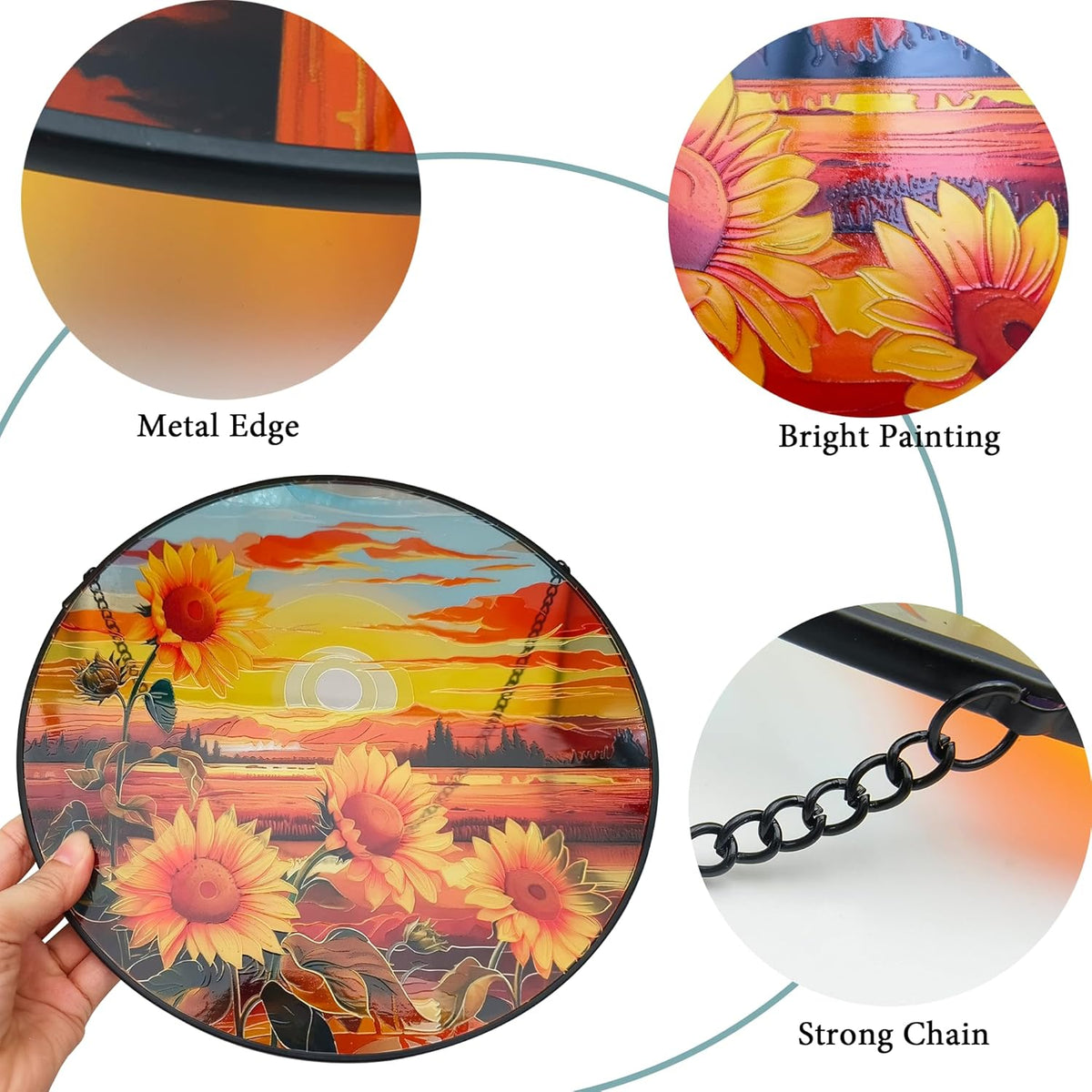 Sunflower Suncatcher Hanging Stained Glass Window Decor, Sunset Sun Catcher Wall Decor for Flower