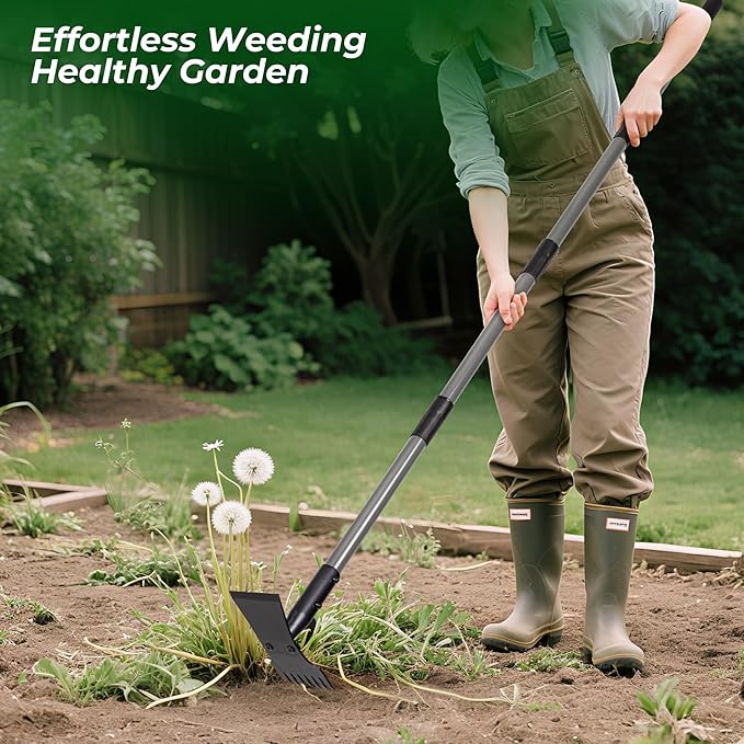 Walensee Weed Puller Tool with Long Handle, 64inch Manual Weeder Remover Tool, 7-Tines Weed Rake