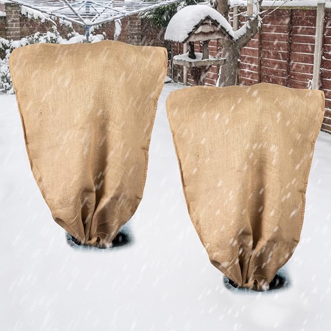 ANPHSIN Burlap Plant Covers Freeze Protection for Patio Winterizing - 2pcs 24"×40" Winter Frost