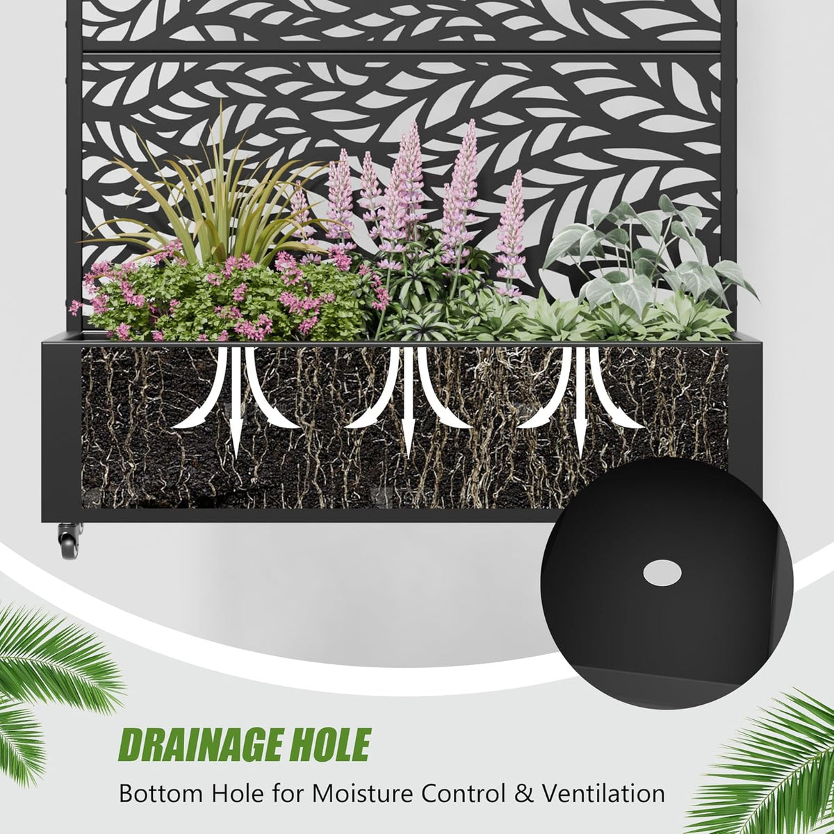 Casaphoria 47"x47" Metal Raised Garden Bed with Trellis(2 Pack), Outdoor Planter Box with Wheels &