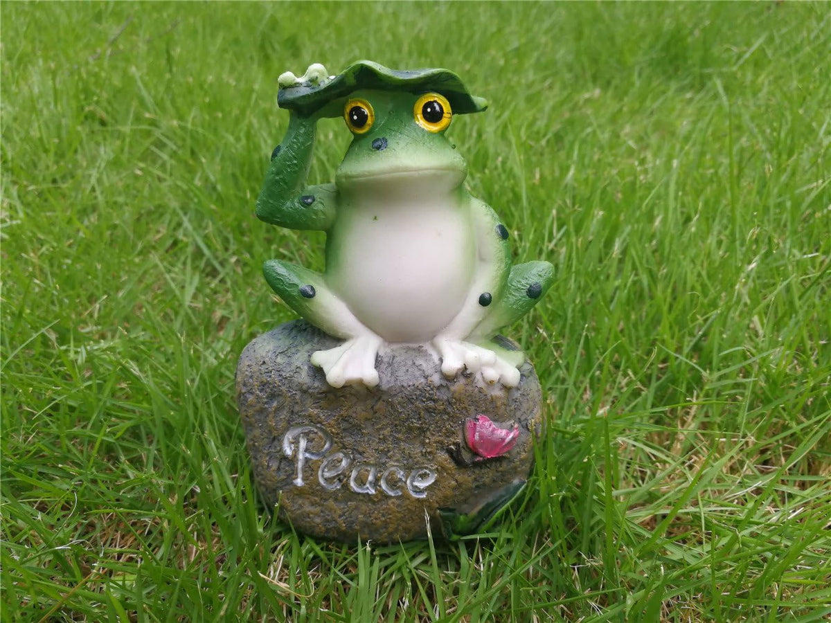 LANKER Frog Garden Statues – 3 Pack 5 Inch Frogs Sitting on Stone Sculptures Outdoor Decor Fairy