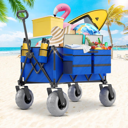 Beach Wagon with Big Wheels for Sand, 450lbs Heavy Duty Folding Wagon, Oversized 200L, 9" PVC