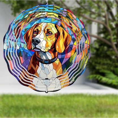 Beagle Dog Wind Spinners Outdoor Dog Memorial Gifts, 3D Metal Kinetic Hanging Garden Wind Spinner