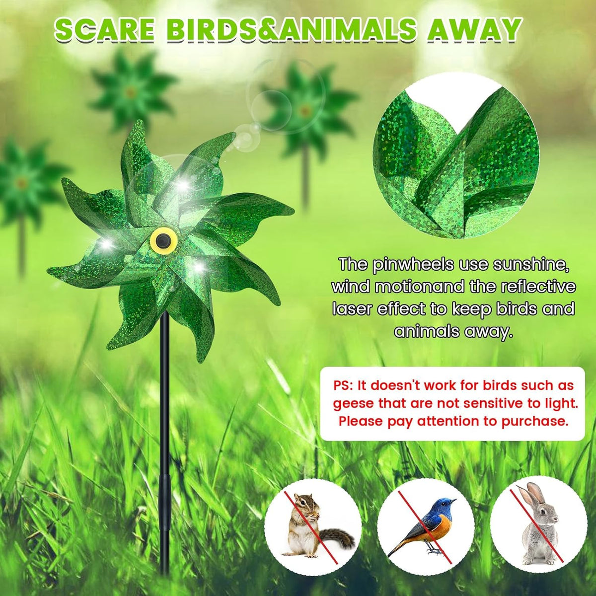 10 PCS Reflective Pinwheels for Yard and Garden Bird Devices Pre-Installed Sparkly Wind Spinner