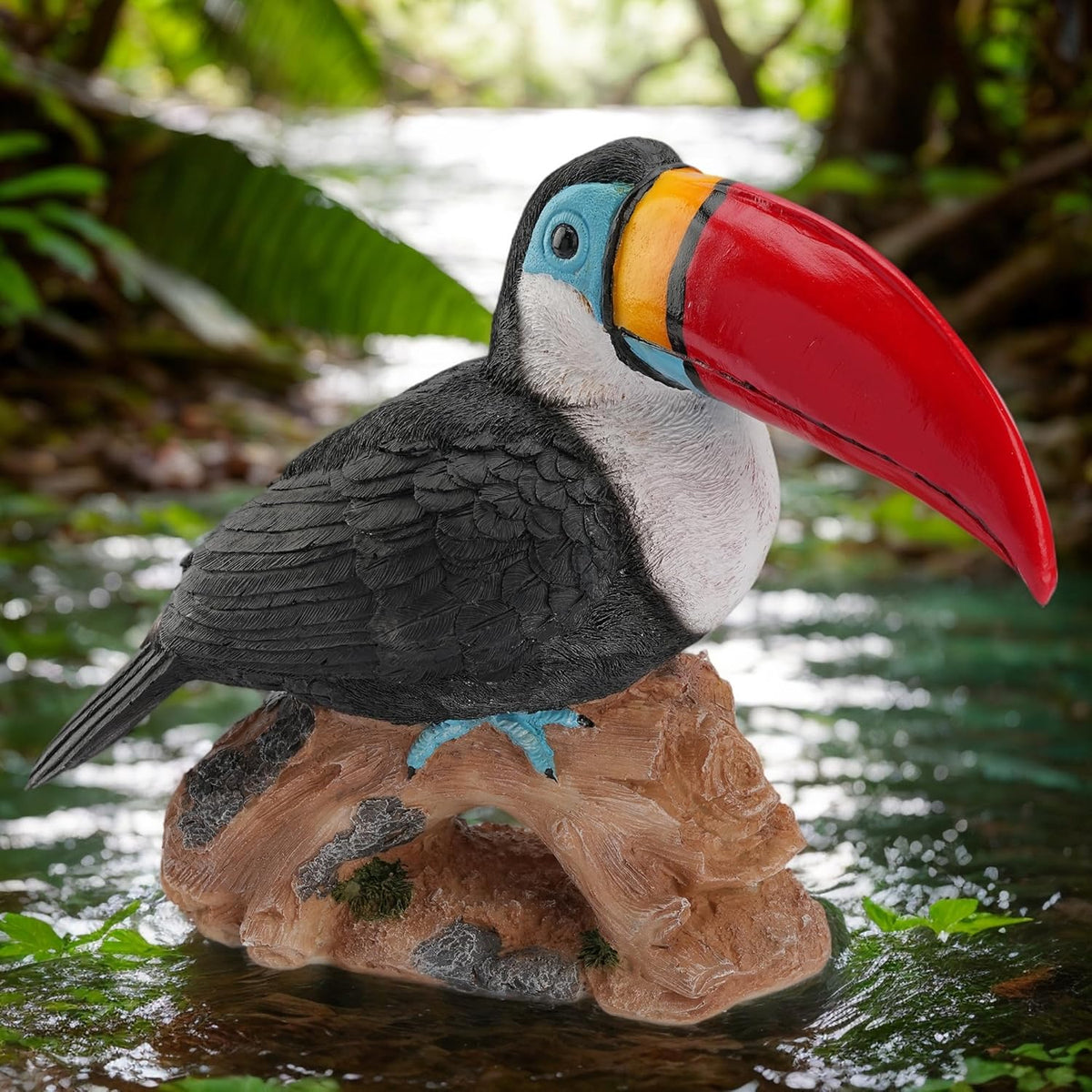 Real Toucan Statue, Vibrant Colorful Outdoor Bird Decor - 14.2" Resin Animal Sculpture