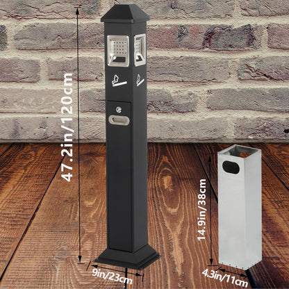 120cm Standing Waste Containers Trash Cans, Rubbish Bin Indoor Outdoor Stainless Steel Vertical