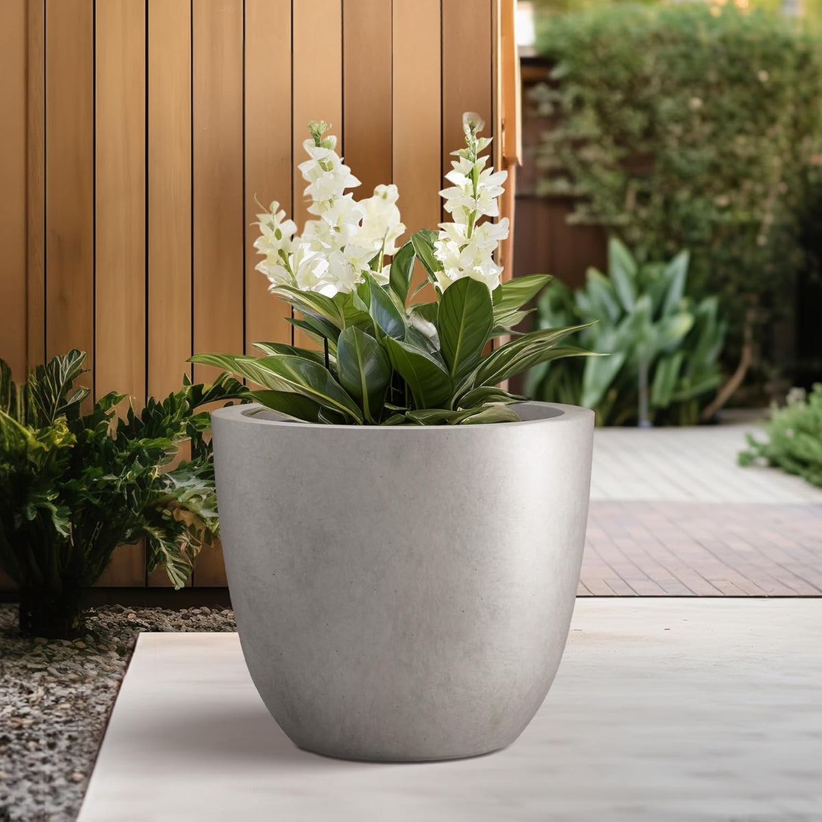 Kante 10 Inch Dia Round Concrete Planter, Indoor Outdoor Large Plant Pot with Drainage Hole and