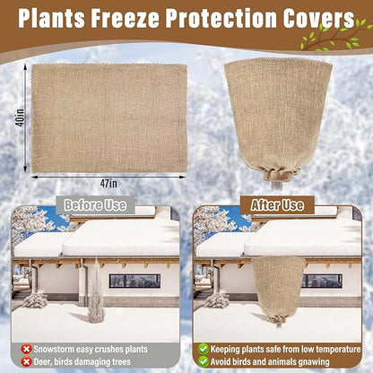 Riare 2 Packs 40 × 47 Inch Burlap Winter Plant Cover Bags with Drawstring- Reusable Large Burlap