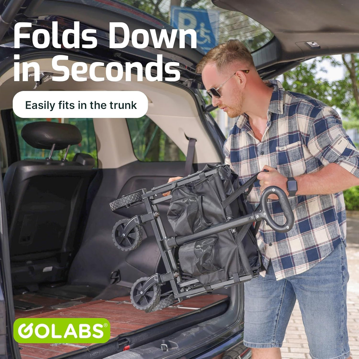 Golabs Collapsible Wagon Cart Max 350lb Load & Expandable Storage 100L, Double Bearing Design for