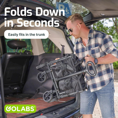 Golabs Collapsible Wagon Cart Max 350lb Load & Expandable Storage 100L, Double Bearing Design for