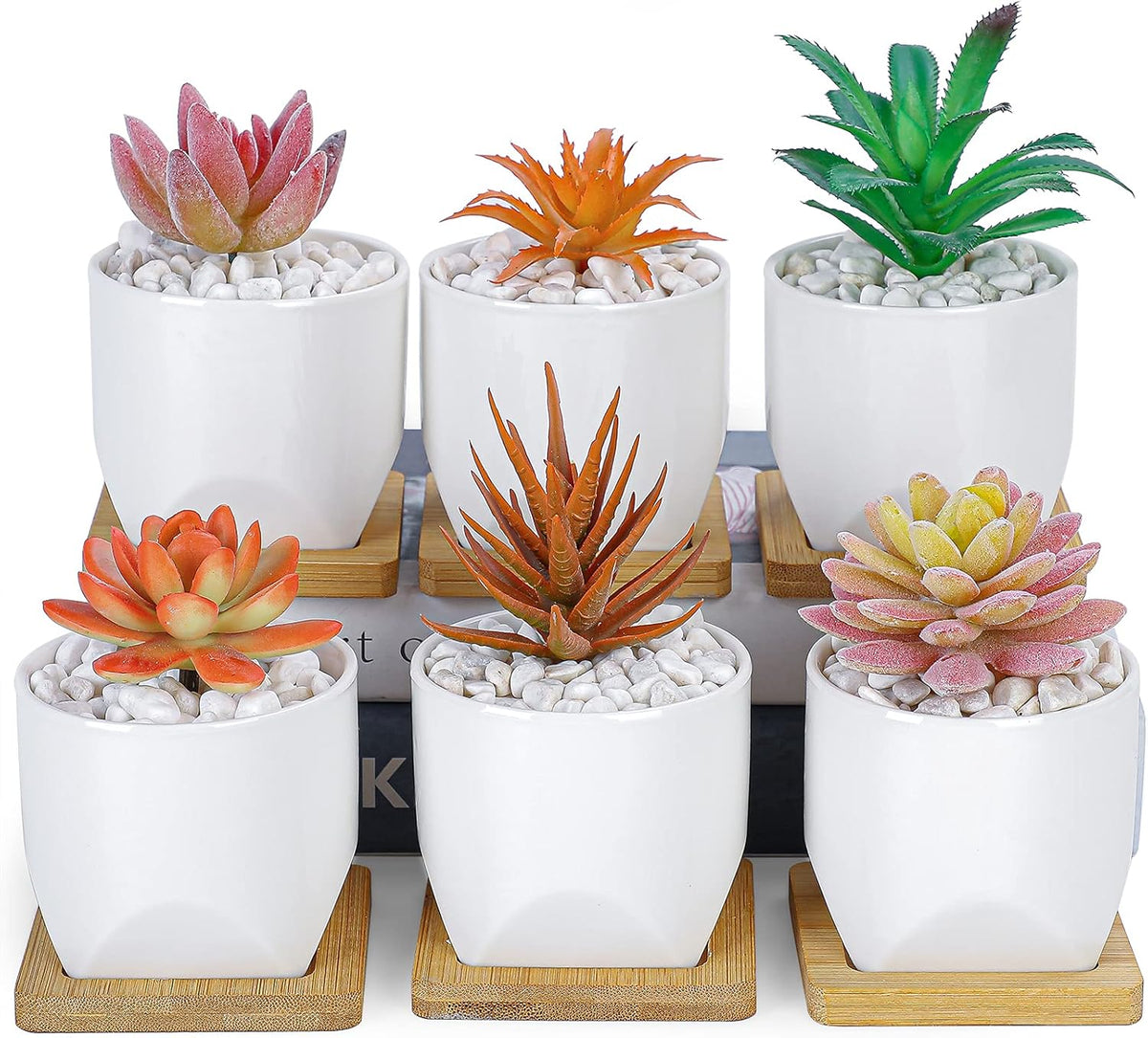 ARTKETTY Succulent Pots - 3 Inch Small Succulent Planter Pot with Drainage Trays Set of 6, Ceramic