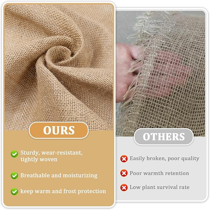 Riare 15 Feet x 40 Inch Natural Burlap Plant Covers Freeze Protection- High Density Jute Burlap