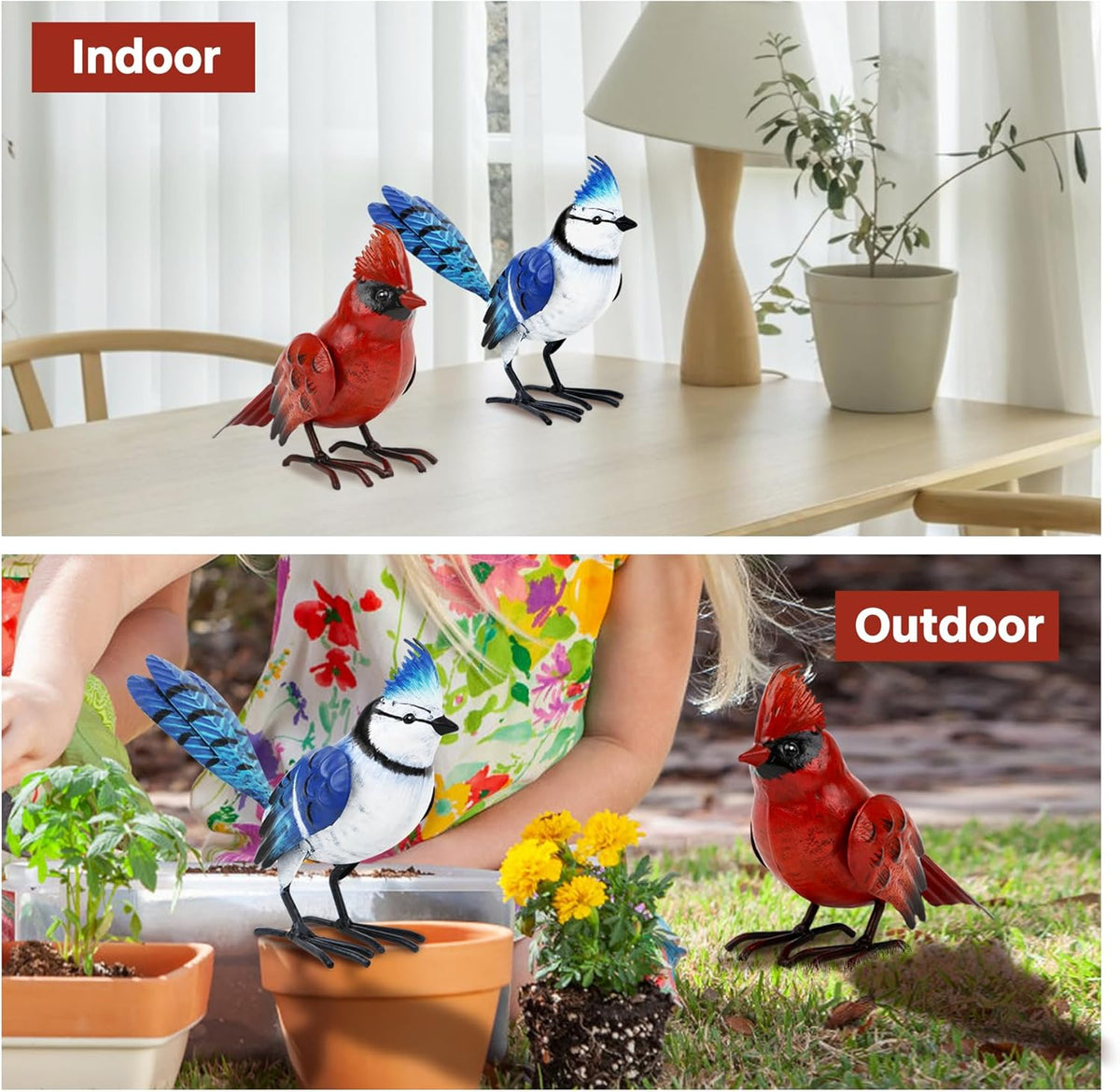 Shorayn Cardinal Decor Garden Statues Metal Bird Yard Art Sculptures,Standing Blue Jay Figurine