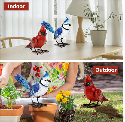 Shorayn Cardinal Decor Garden Statues Metal Bird Yard Art Sculptures,Standing Blue Jay Figurine